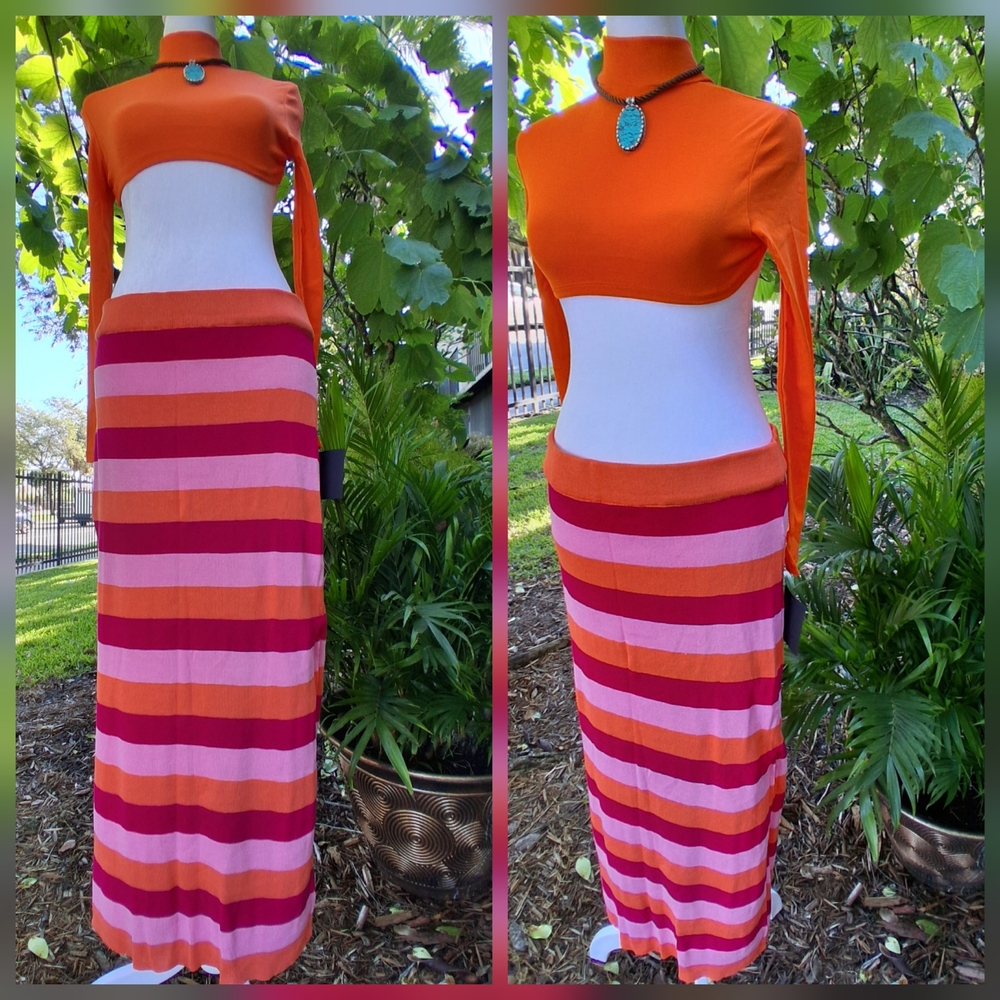 🔥NWT Lulu's Vibrant STRIPED Knit Maxi SKIRT XL & FREE GIFT